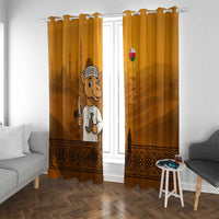 Oman Window Curtain with Traditional Camel Character and Desert Silhouette Design