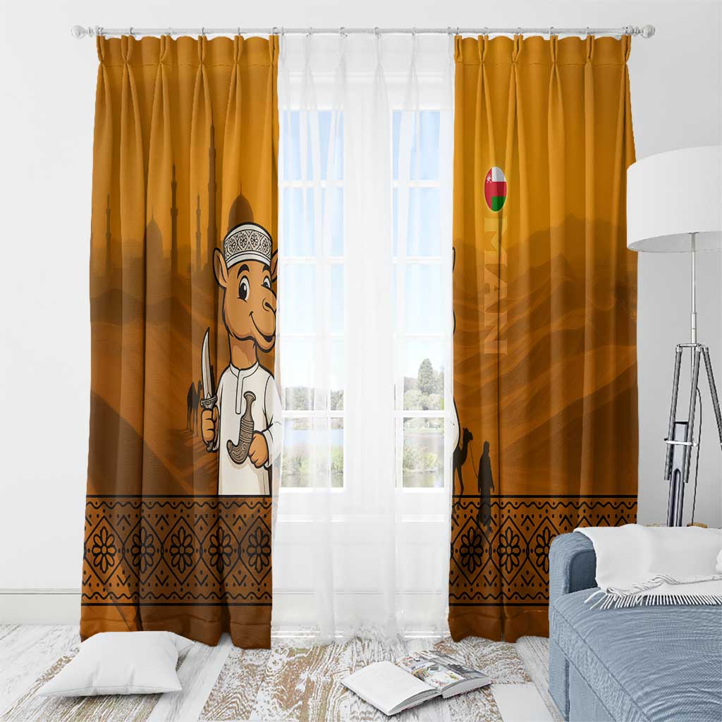 Oman Window Curtain with Traditional Camel Character and Desert Silhouette Design