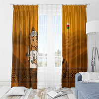 Oman Window Curtain with Traditional Camel Character and Desert Silhouette Design