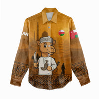 Oman Women Casual Shirt with Traditional Camel Character and Desert Silhouette Design