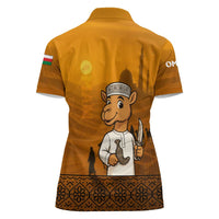 Oman Women Polo Shirt with Traditional Camel Character and Desert Silhouette Design