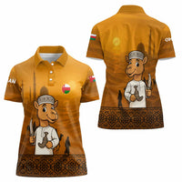 Oman Women Polo Shirt with Traditional Camel Character and Desert Silhouette Design