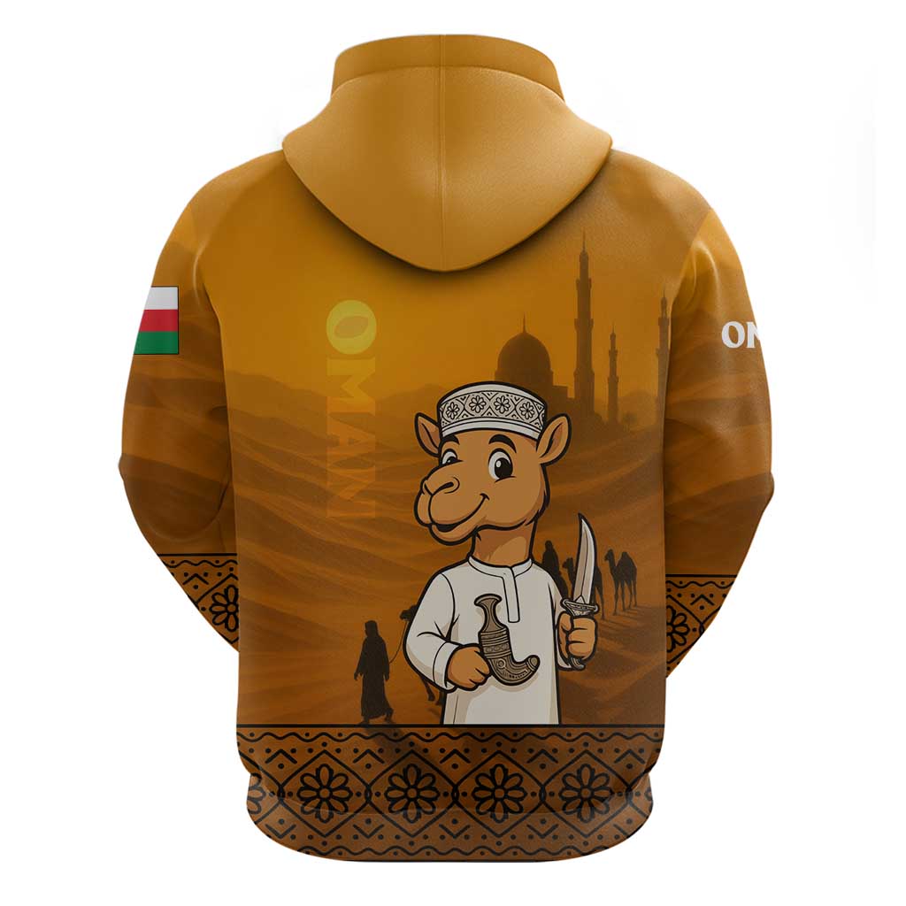 Oman Zip Hoodie with Traditional Camel Character and Desert Silhouette Design