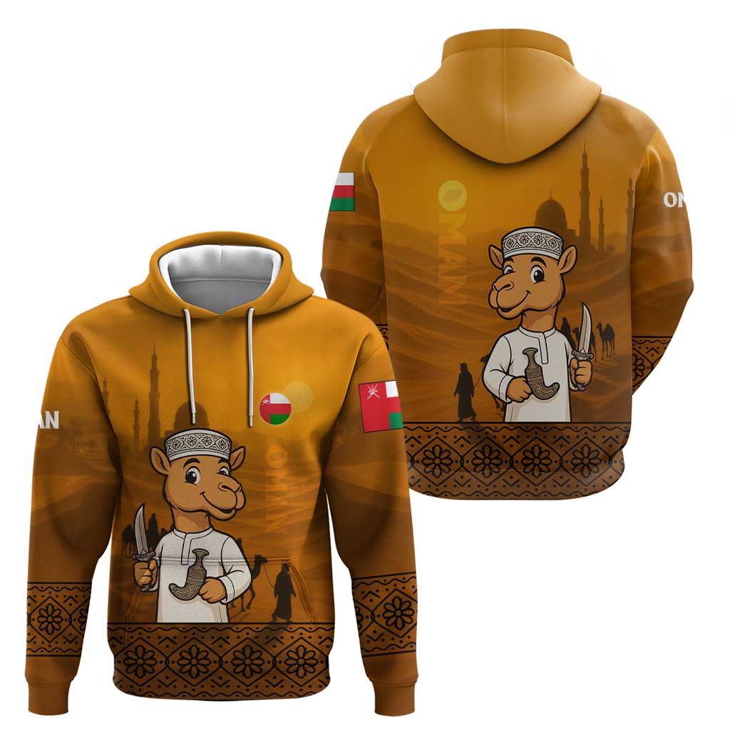 Oman Zip Hoodie with Traditional Camel Character and Desert Silhouette Design