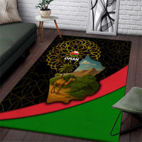 Oman Area Rug with Camel Landscape and Geometric Pattern Design