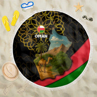 Oman Beach Blanket with Camel Landscape and Geometric Pattern Design