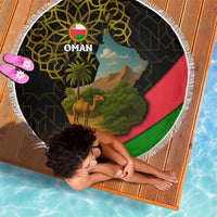 Oman Beach Blanket with Camel Landscape and Geometric Pattern Design