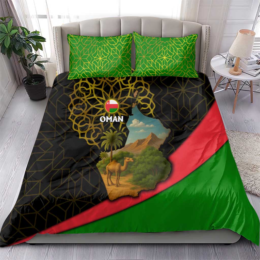 Oman Bedding Set with Camel Landscape and Geometric Pattern Design