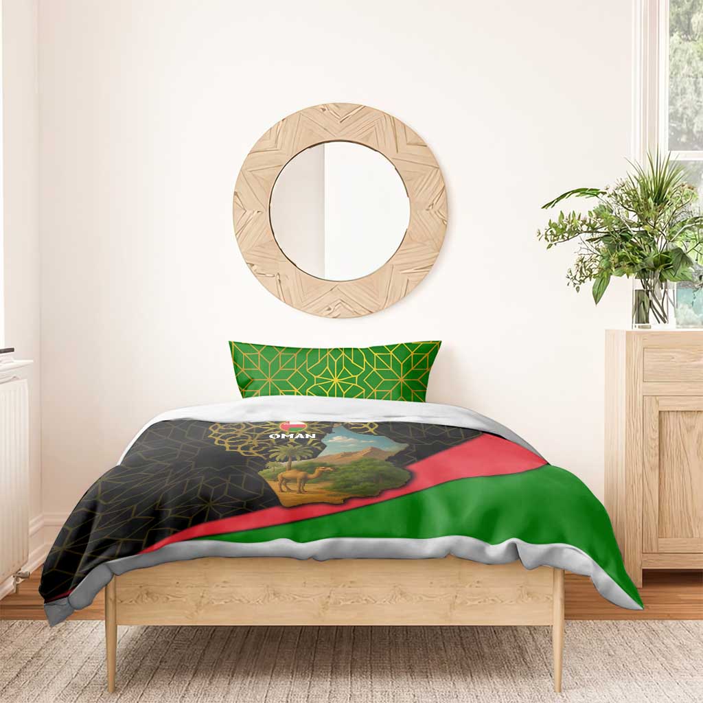 Oman Bedding Set with Camel Landscape and Geometric Pattern Design