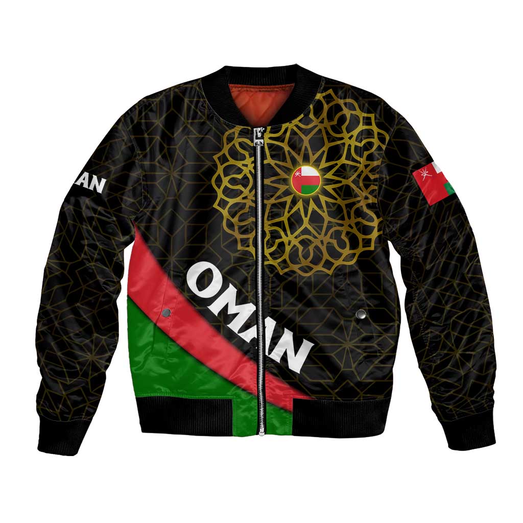 Oman Bomber Jacket with Camel Landscape and Geometric Pattern Design