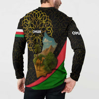 Oman Button Sweatshirt with Camel Landscape and Geometric Pattern Design