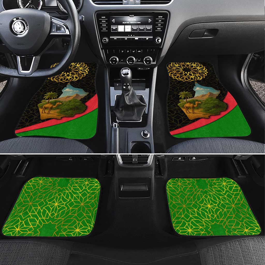 Oman Car Mats with Camel Landscape and Geometric Pattern Design