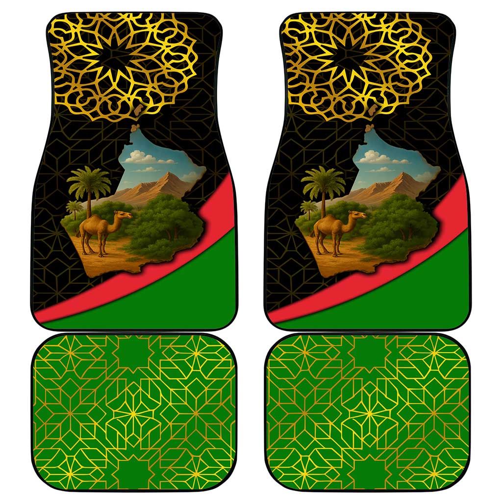 Oman Car Mats with Camel Landscape and Geometric Pattern Design