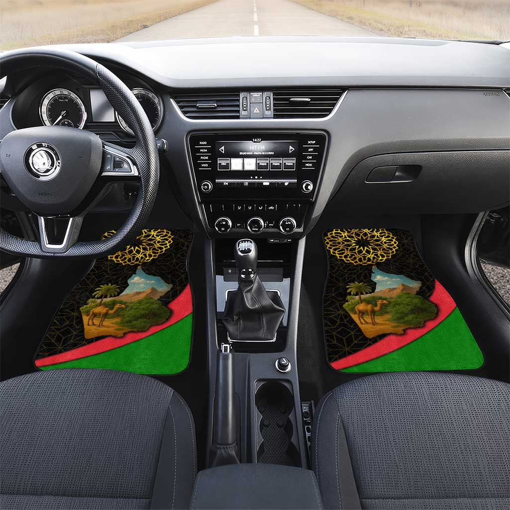 Oman Car Mats with Camel Landscape and Geometric Pattern Design