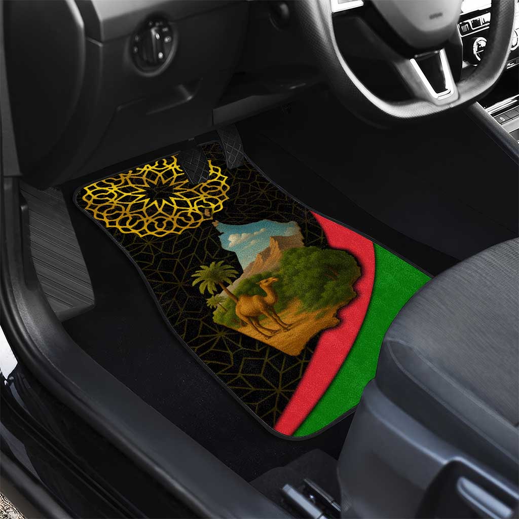 Oman Car Mats with Camel Landscape and Geometric Pattern Design