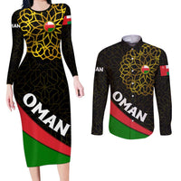Oman Couples Matching Long Sleeve Bodycon Dress and Long Sleeve Button Shirt with Camel Landscape and Geometric Pattern Design