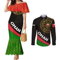 Oman Couples Matching Mermaid Dress and Long Sleeve Button Shirt with Camel Landscape and Geometric Pattern Design