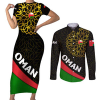 Oman Couples Matching Short Sleeve Bodycon Dress and Long Sleeve Button Shirt with Camel Landscape and Geometric Pattern Design