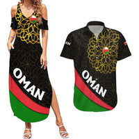 Oman Couples Matching Summer Maxi Dress and Hawaiian Shirt with Camel Landscape and Geometric Pattern Design