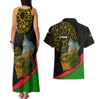 Oman Couples Matching Tank Maxi Dress and Hawaiian Shirt with Camel Landscape and Geometric Pattern Design