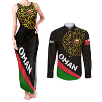 Oman Couples Matching Tank Maxi Dress and Long Sleeve Button Shirt with Camel Landscape and Geometric Pattern Design