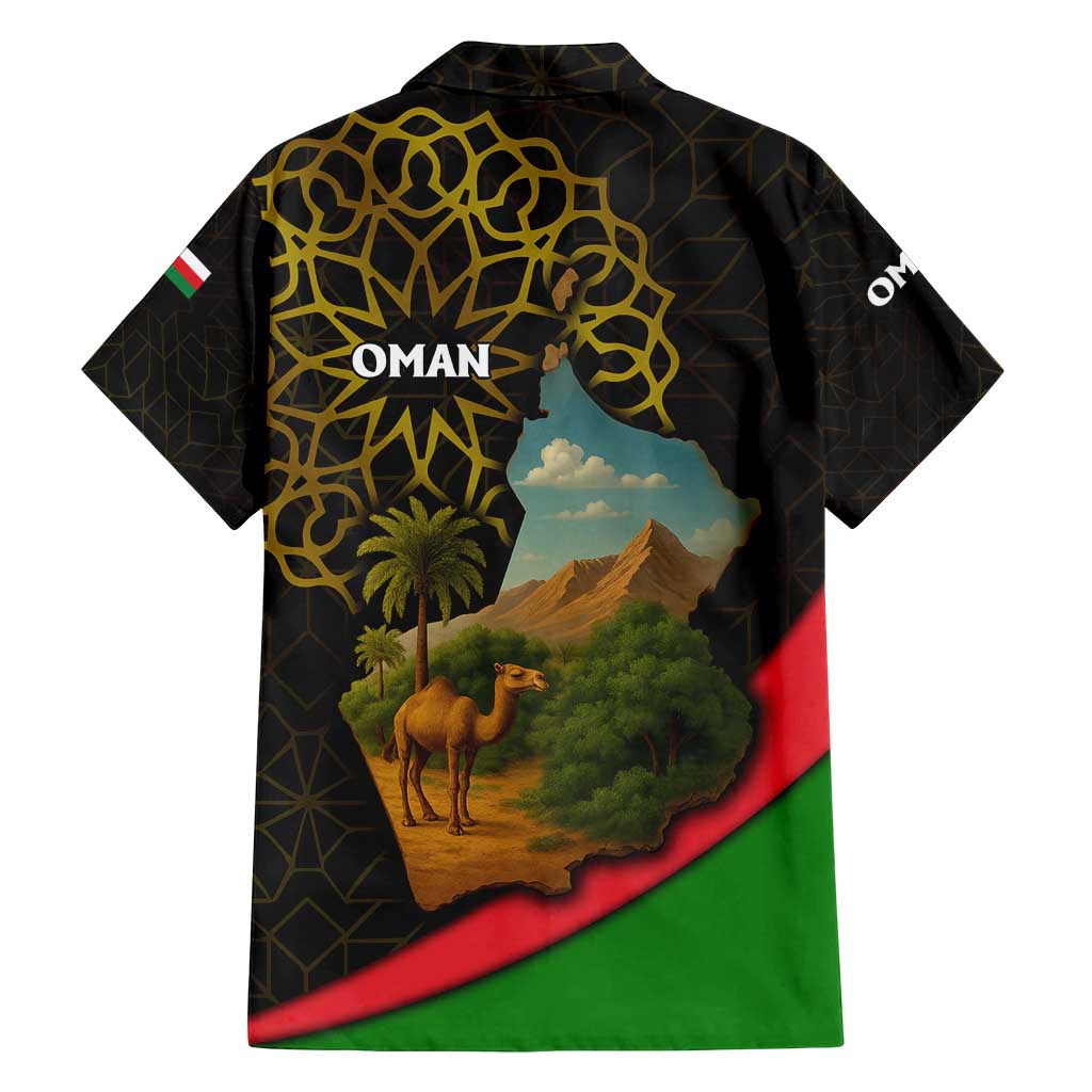 Oman Family Matching Long Sleeve Bodycon Dress and Hawaiian Shirt with Camel Landscape and Geometric Pattern Design