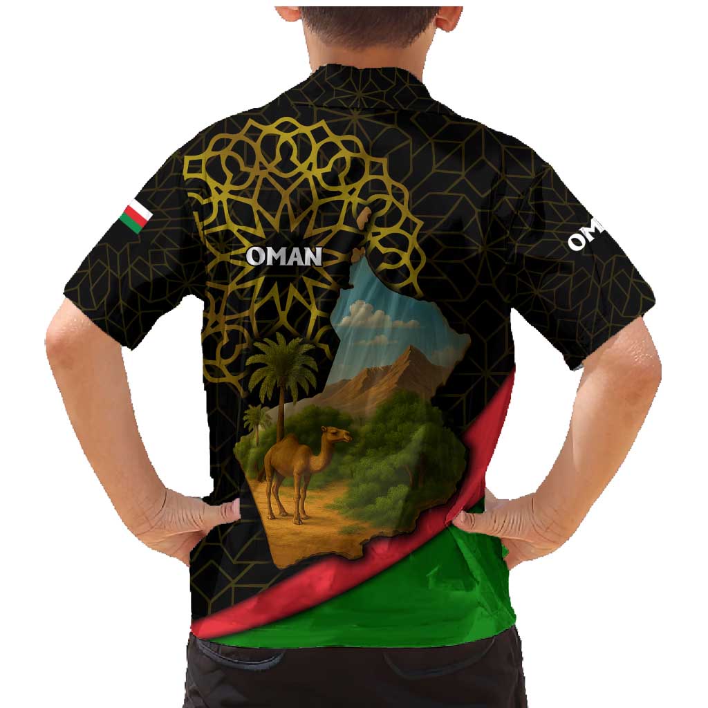 Oman Family Matching Mermaid Dress and Hawaiian Shirt with Camel Landscape and Geometric Pattern Design