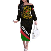 Oman Family Matching Off The Shoulder Long Sleeve Dress and Hawaiian Shirt with Camel Landscape and Geometric Pattern Design