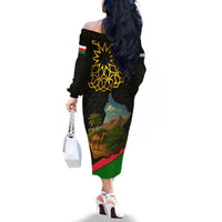 Oman Family Matching Off The Shoulder Long Sleeve Dress and Hawaiian Shirt with Camel Landscape and Geometric Pattern Design
