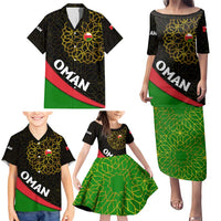 Oman Family Matching Puletasi and Hawaiian Shirt with Camel Landscape and Geometric Pattern Design