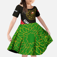 Oman Family Matching Short Sleeve Bodycon Dress and Hawaiian Shirt with Camel Landscape and Geometric Pattern Design