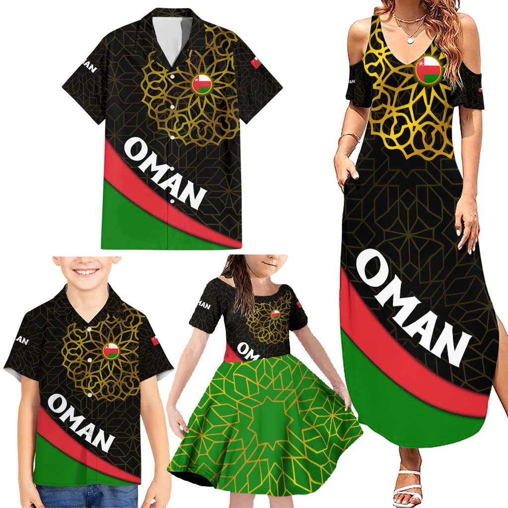 Oman Family Matching Summer Maxi Dress and Hawaiian Shirt with Camel Landscape and Geometric Pattern Design