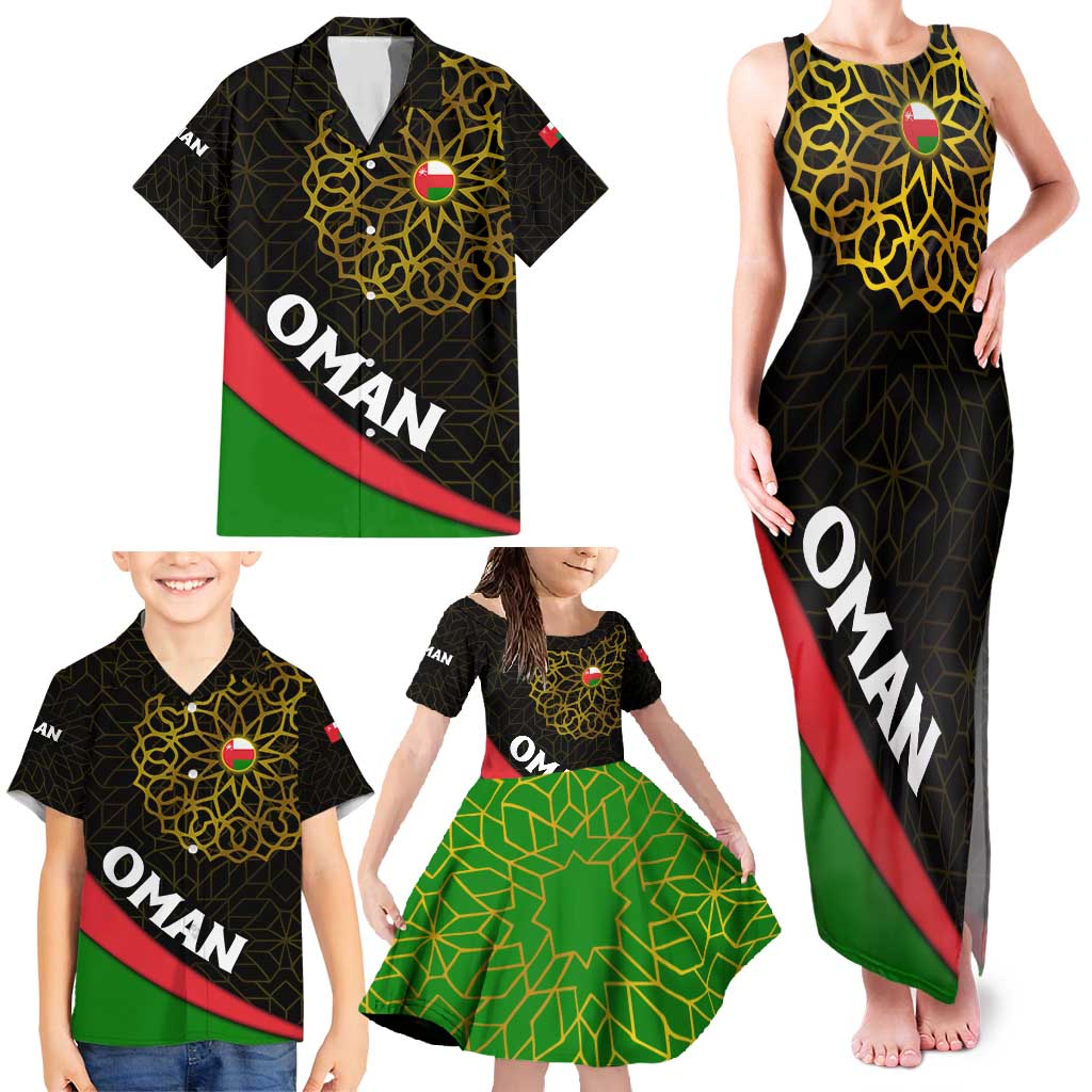Oman Family Matching Tank Maxi Dress and Hawaiian Shirt with Camel Landscape and Geometric Pattern Design