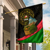 Oman Garden Flag with Camel Landscape and Geometric Pattern Design