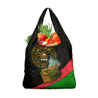 Oman Grocery Bag with Camel Landscape and Geometric Pattern Design