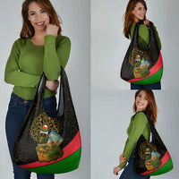 Oman Grocery Bag with Camel Landscape and Geometric Pattern Design