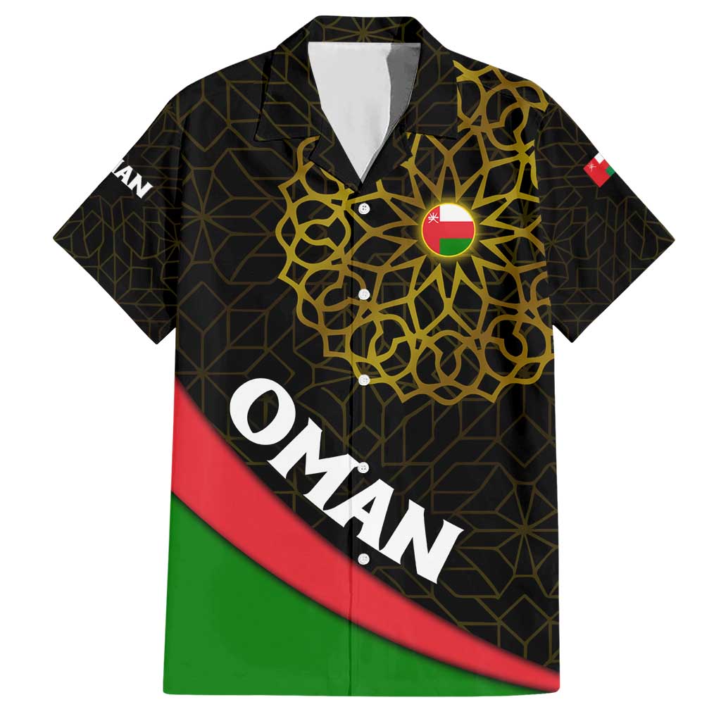 Oman Hawaiian Shirt with Camel Landscape and Geometric Pattern Design