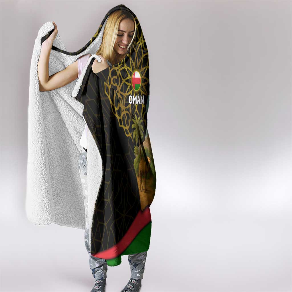 Oman Hooded Blanket with Camel Landscape and Geometric Pattern Design