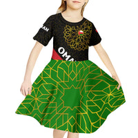 Oman Kid Short Sleeve Dress with Camel Landscape and Geometric Pattern Design