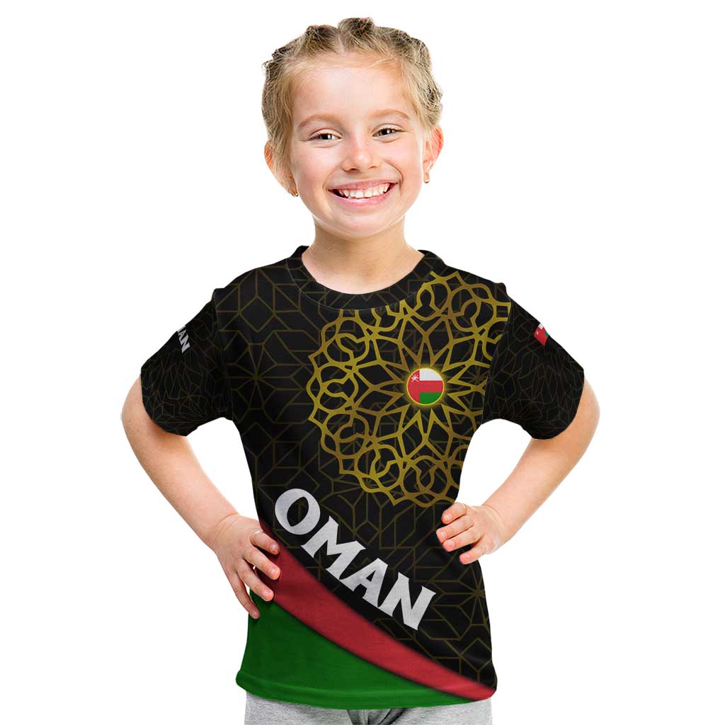Oman Kid T Shirt with Camel Landscape and Geometric Pattern Design