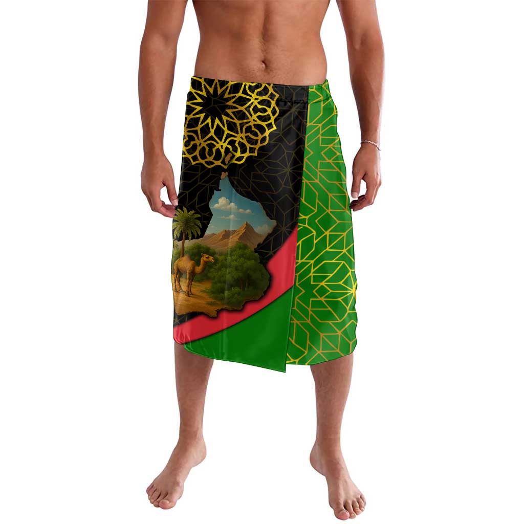 Oman Lavalava with Camel Landscape and Geometric Pattern Design
