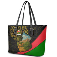 Oman Leather Tote Bag with Camel Landscape and Geometric Pattern Design