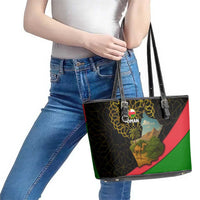Oman Leather Tote Bag with Camel Landscape and Geometric Pattern Design