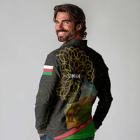 Oman Long Sleeve Polo Shirt with Camel Landscape and Geometric Pattern Design