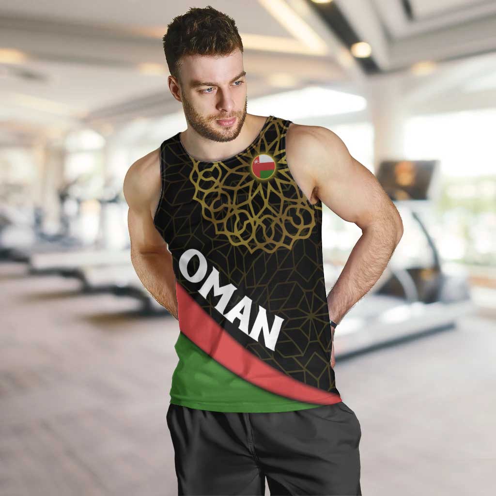 Oman Men Tank Top with Camel Landscape and Geometric Pattern Design