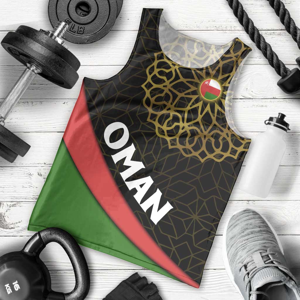 Oman Men Tank Top with Camel Landscape and Geometric Pattern Design