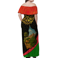 Oman Off Shoulder Maxi Dress with Camel Landscape and Geometric Pattern Design