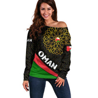Oman Off Shoulder Sweater with Camel Landscape and Geometric Pattern Design