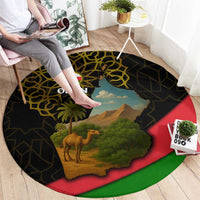 Oman Round Carpet with Camel Landscape and Geometric Pattern Design