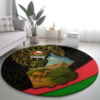 Oman Round Carpet with Camel Landscape and Geometric Pattern Design